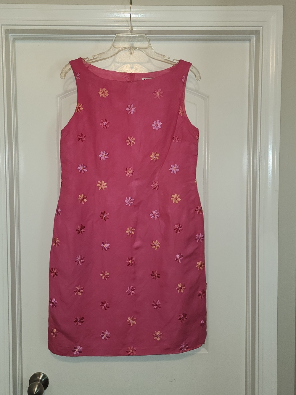 R&K Linen Dress Pink With Rayon Lining Embroidered Flowers Dress Petite Sz 8P